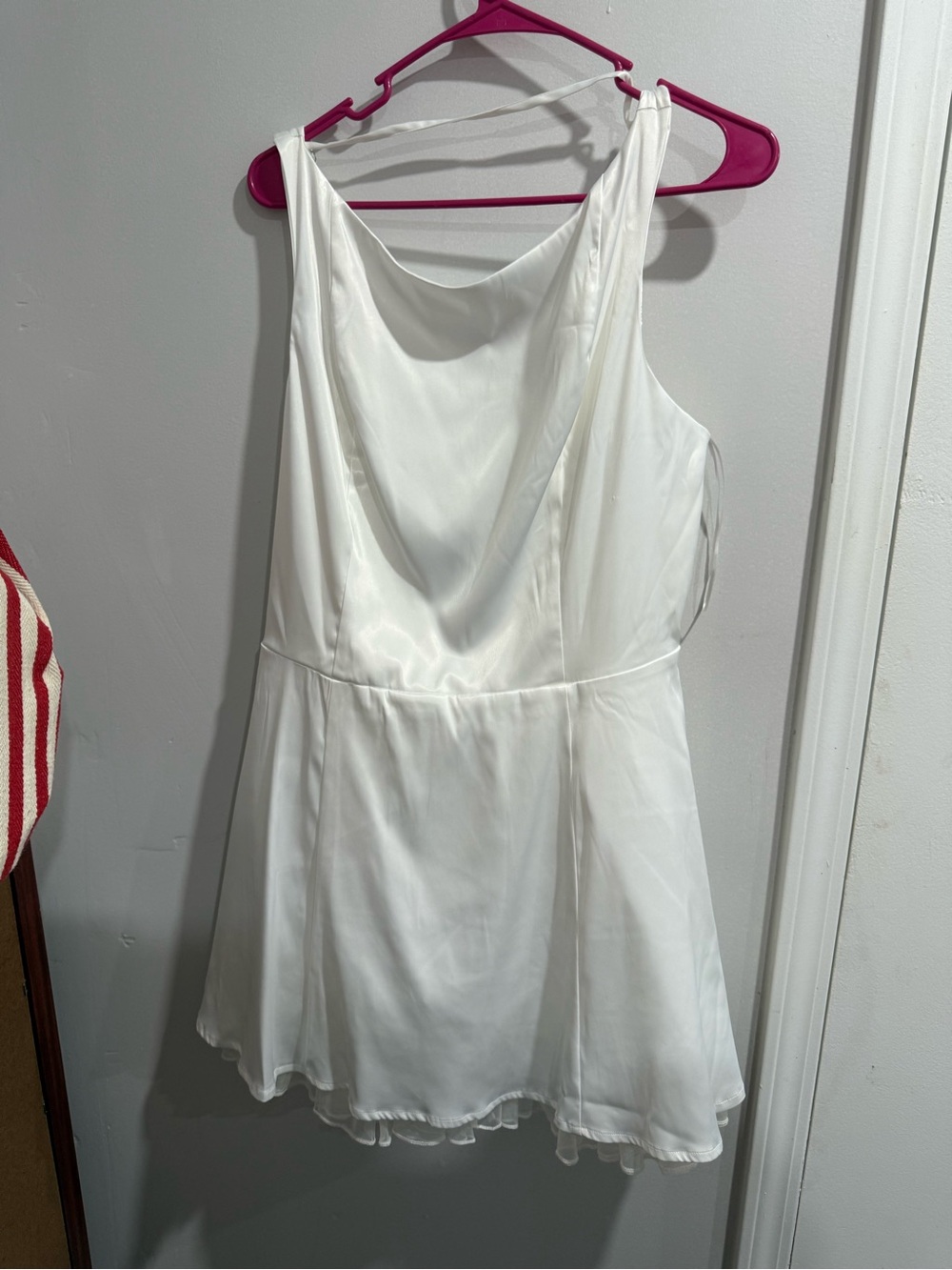 Elegant White Satin Dress with bow and  Soft Cowl Neck